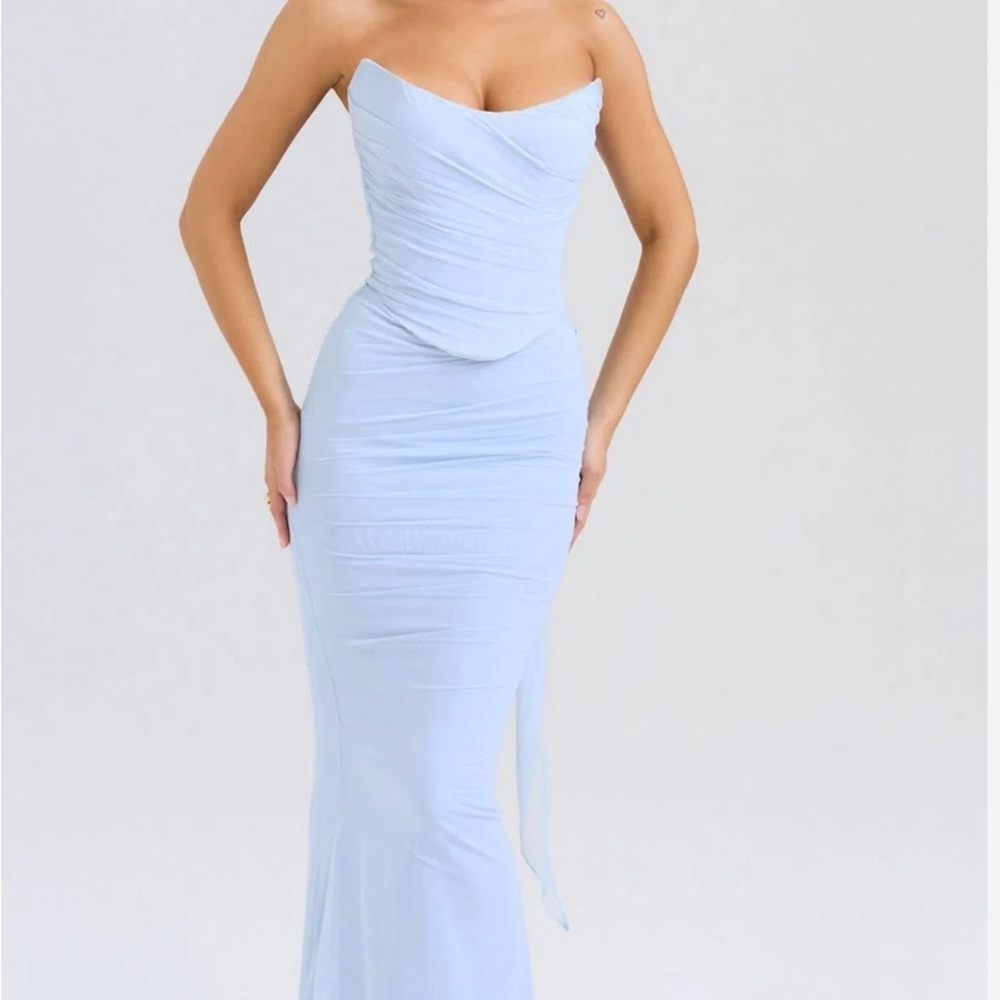 House of CB Blue Ruched Sweetheart Gown